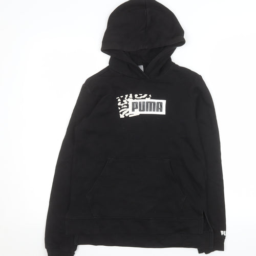 Puma Girls Black Hooded Pullover Sweatshirt 13-14 Years 164 Cotton Blend