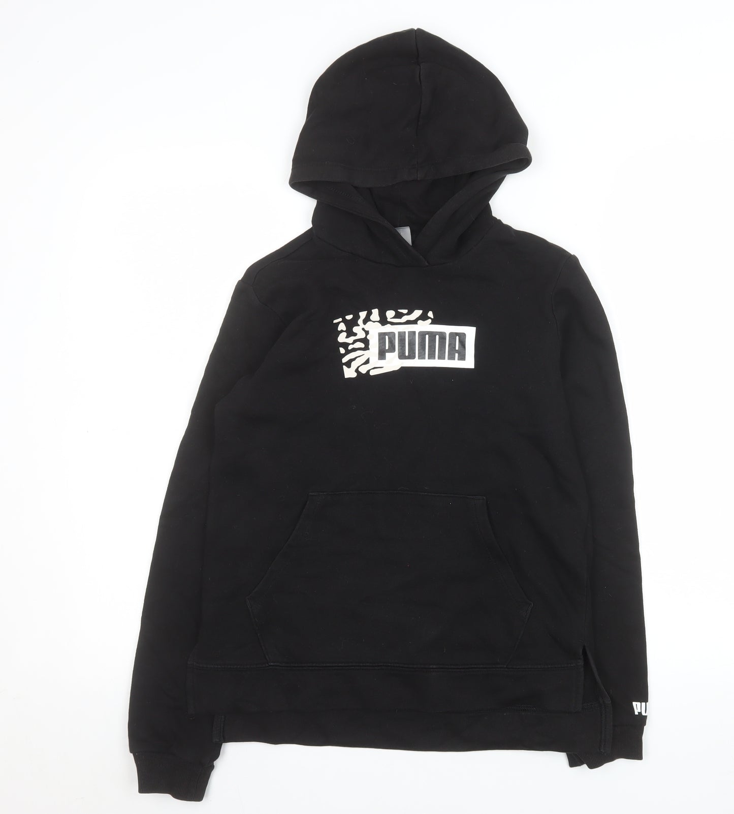 Puma Girls Black Hooded Pullover Sweatshirt 13-14 Years 164 Cotton Blend