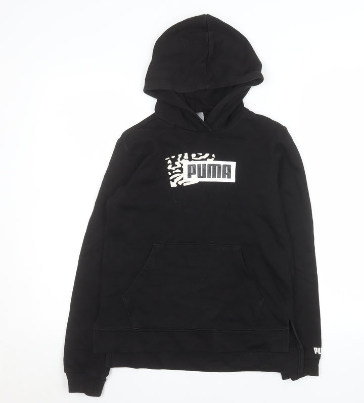 Puma Girls Black Hooded Pullover Sweatshirt 13-14 Years 164 Cotton Blend