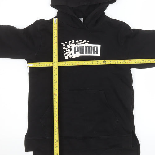 Puma Girls Black Hooded Pullover Sweatshirt 13-14 Years 164 Cotton Blend