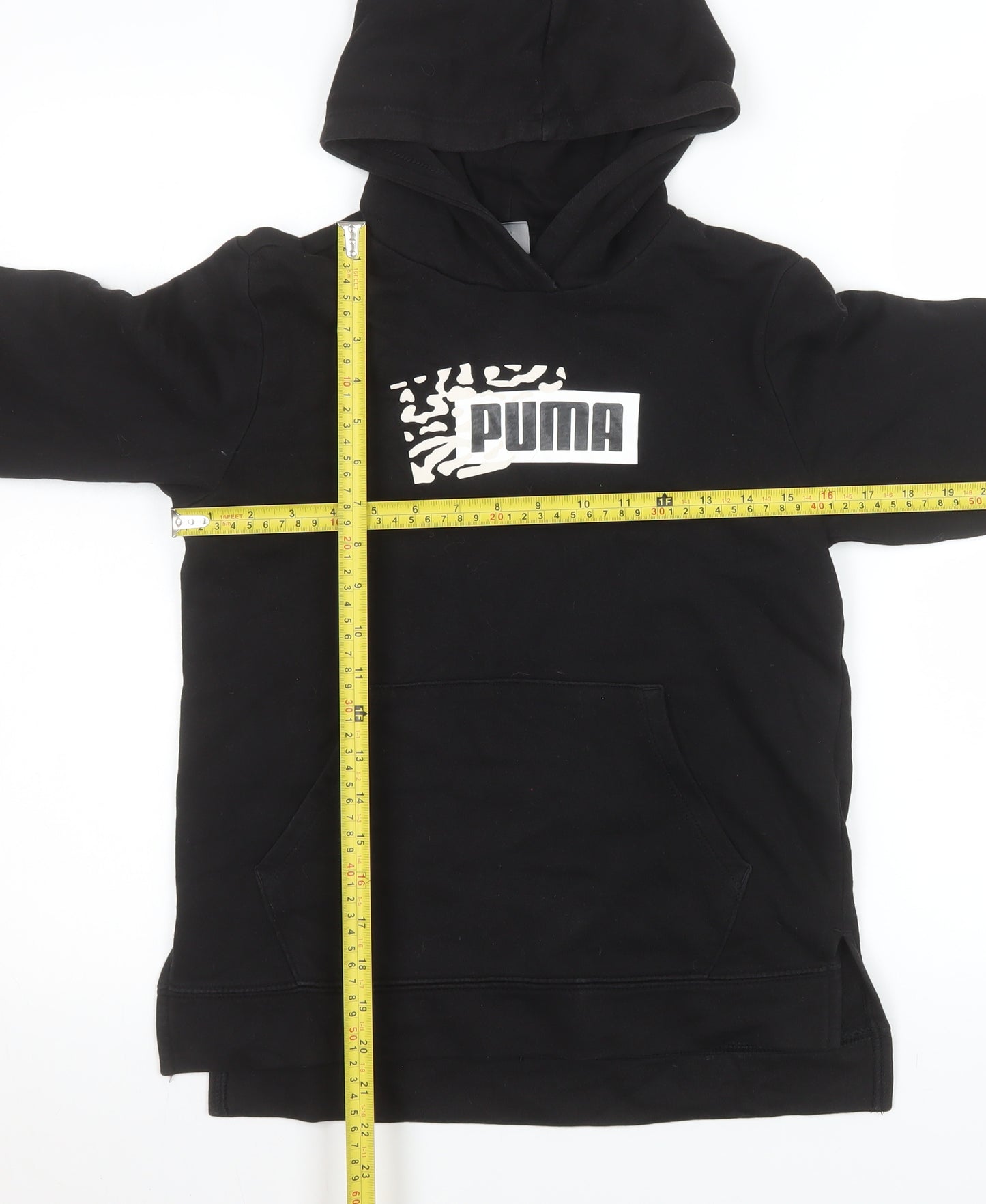 Puma Girls Black Hooded Pullover Sweatshirt 13-14 Years 164 Cotton Blend
