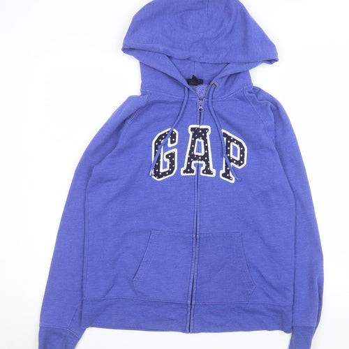 GAP Women Blue Logo Hooded Full Zip Basic Jacket Size L
