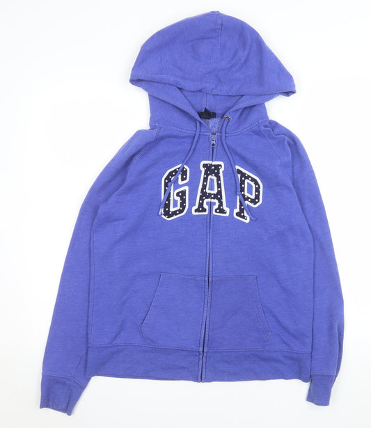 GAP Women Blue Logo Hooded Full Zip Basic Jacket Size L