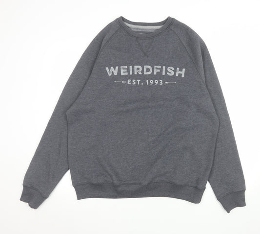 Weird Fish Mens Grey L Pullover Sweatshirt Crew Neck Logo Jumper