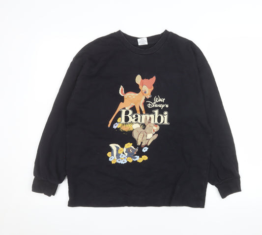 Disney Bambi Women's Black Sweatshirt Size 12 Tu Cotton Blend