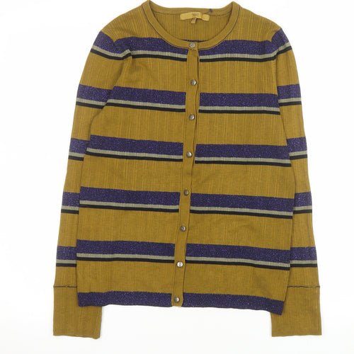 Next Women Brown Striped Button Knit Cardigan Size 14