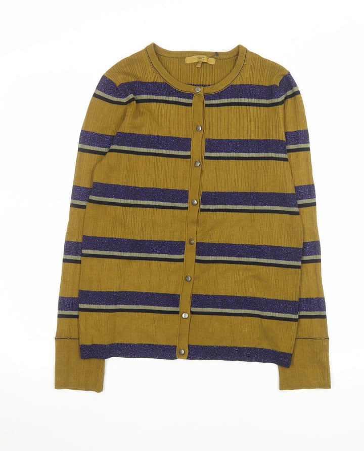 Next Women Brown Striped Button Knit Cardigan Size 14