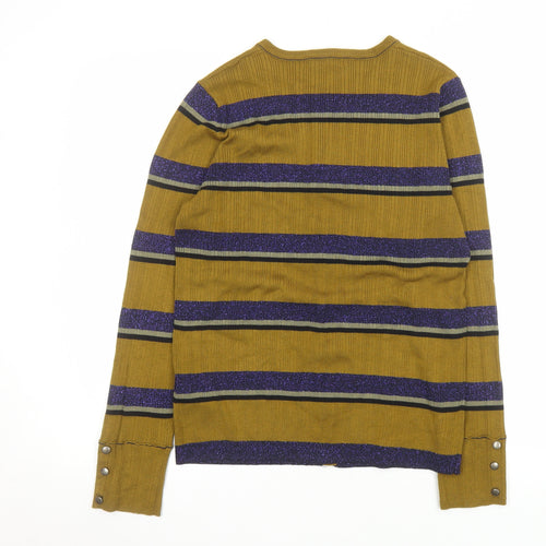 Next Women Brown Striped Button Knit Cardigan Size 14