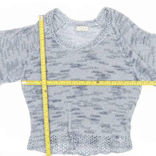 Marks and Spencer Women Blue Size 12 Knit Short Sleeve Pullover Jumper
