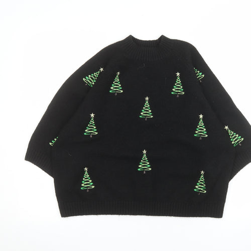 Next Women's Black Christmas Tree Embroidered Pullover Jumper M