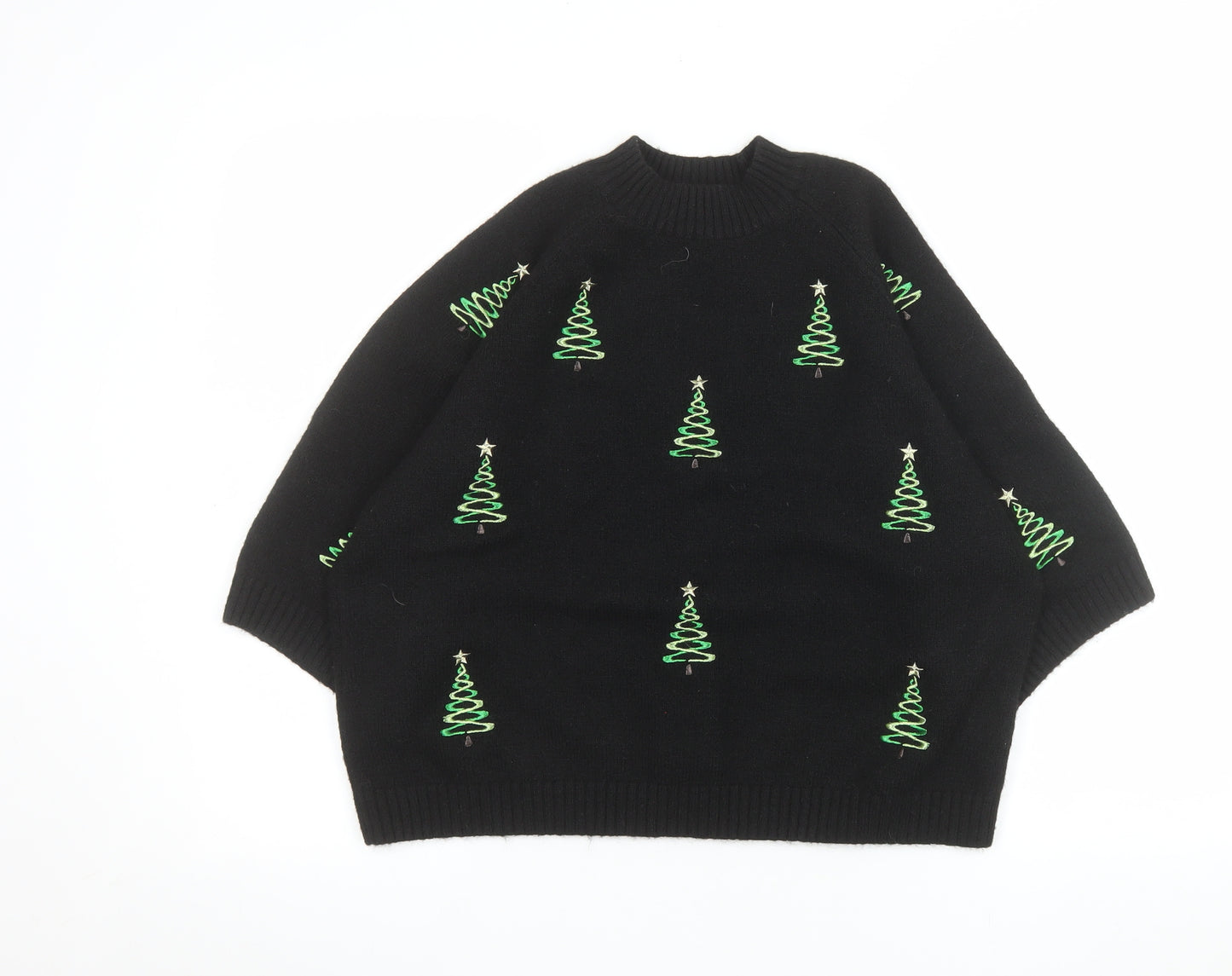 Next Women's Black Christmas Tree Embroidered Pullover Jumper M