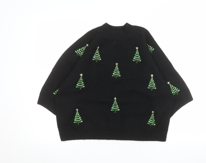 Next Women's Black Christmas Tree Embroidered Pullover Jumper M