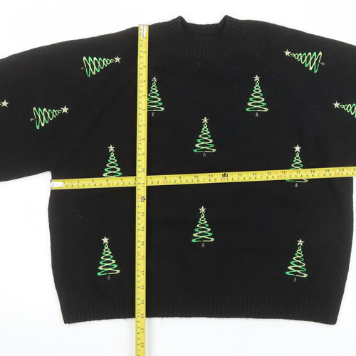 Next Women's Black Christmas Tree Embroidered Pullover Jumper M
