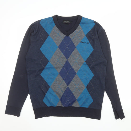 Pierre Cardin Men's Blue Argyle V-Neck Pullover Sweatshirt M