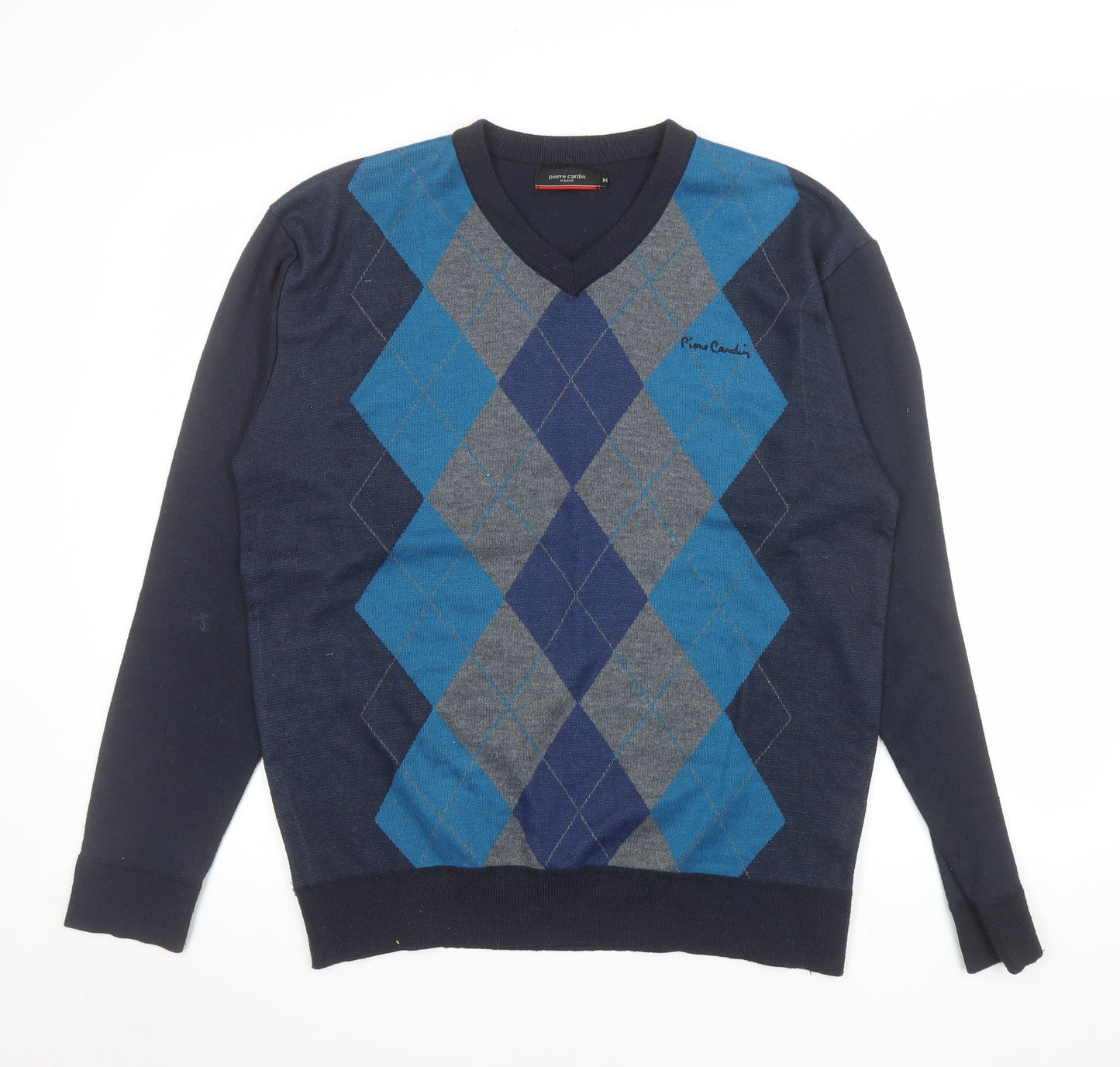 Pierre Cardin Men's Blue Argyle V-Neck Pullover Sweatshirt M