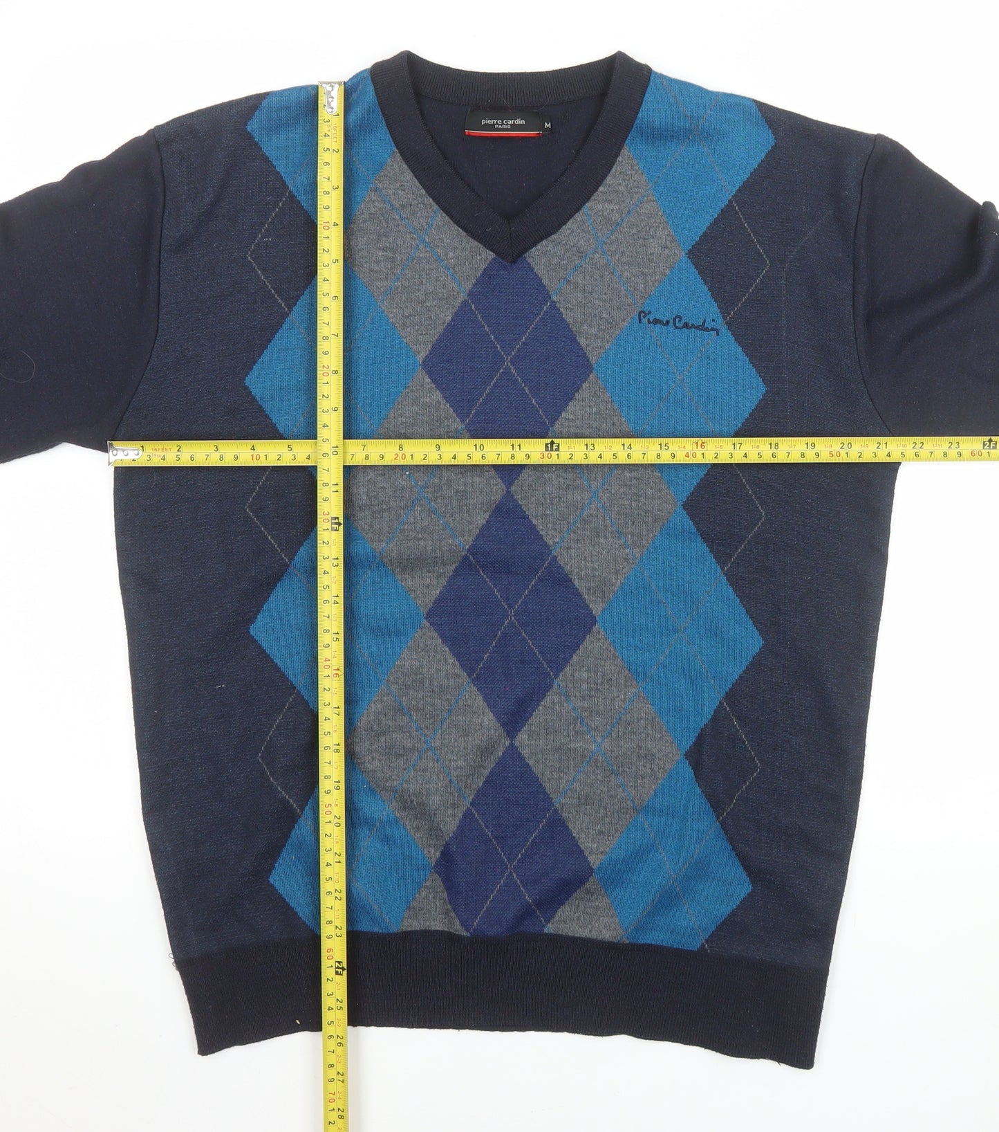 Pierre Cardin Men's Blue Argyle V-Neck Pullover Sweatshirt M