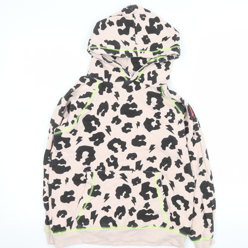Scamp & Dude Girls Beige Leopard Print Pullover Hoodie 8-9 Years Organic Cotton