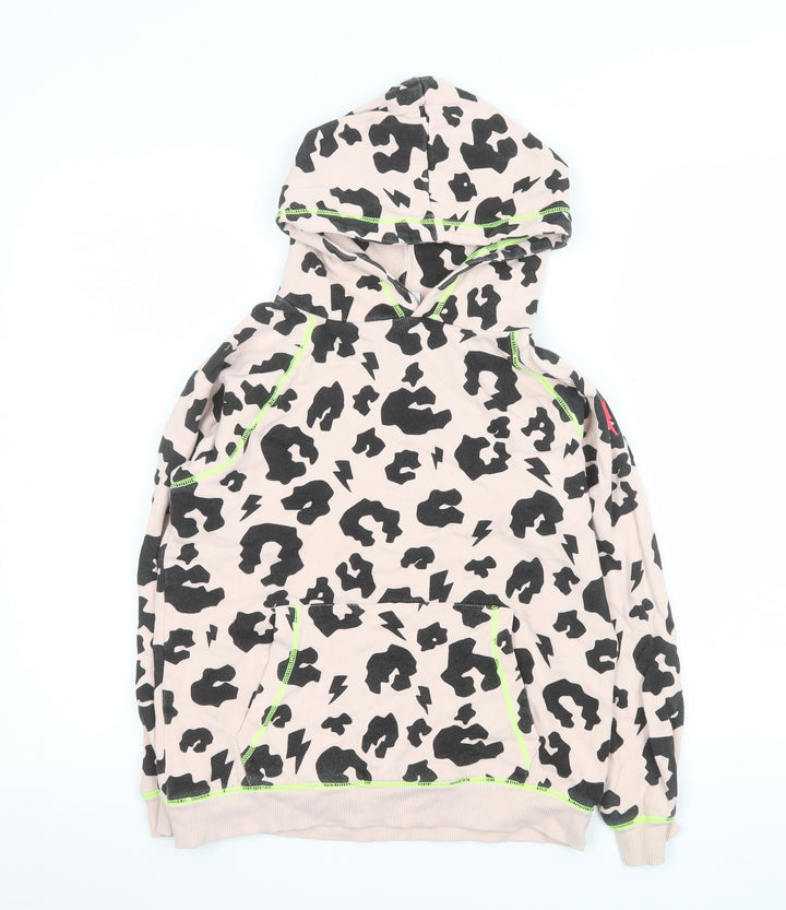 Scamp & Dude Girls Beige Leopard Print Pullover Hoodie 8-9 Years Organic Cotton