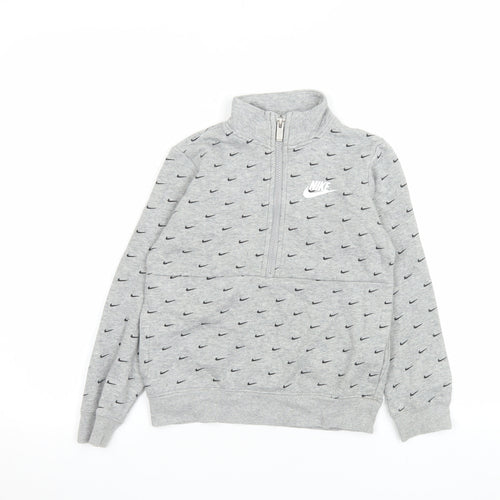 Nike Boys Grey 6-7 Years 1/4 Zip Fleece Sweatshirt with Logo Print