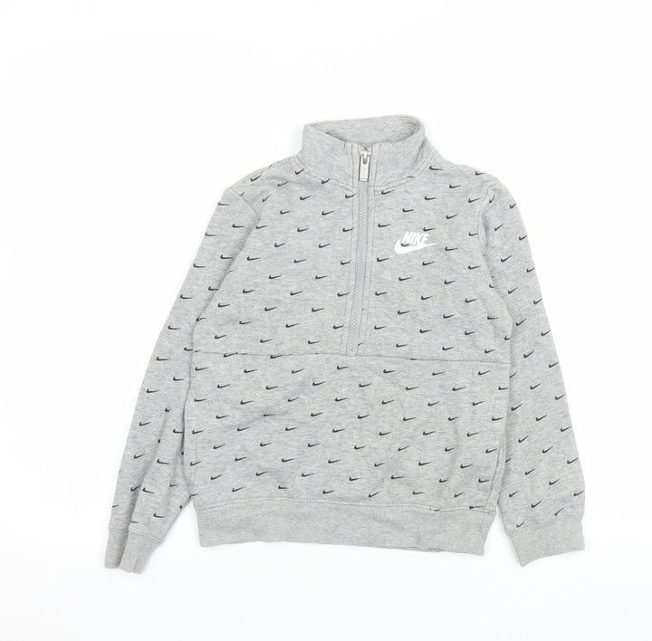 Nike Boys Grey 6-7 Years 1/4 Zip Fleece Sweatshirt with Logo Print