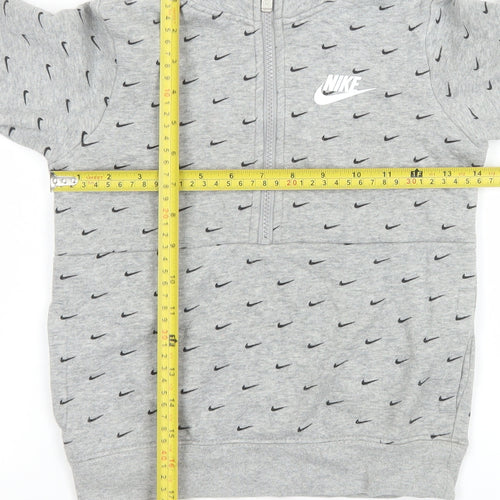 Nike Boys Grey 6-7 Years 1/4 Zip Fleece Sweatshirt with Logo Print