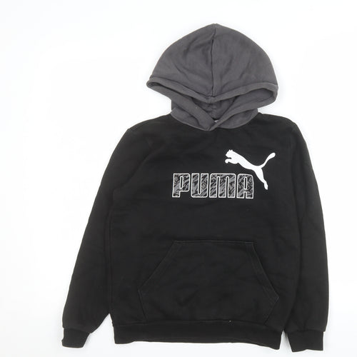 Puma Boys Black Pullover Hoodie 11-12 Years Fleece Logo Sweatshirt