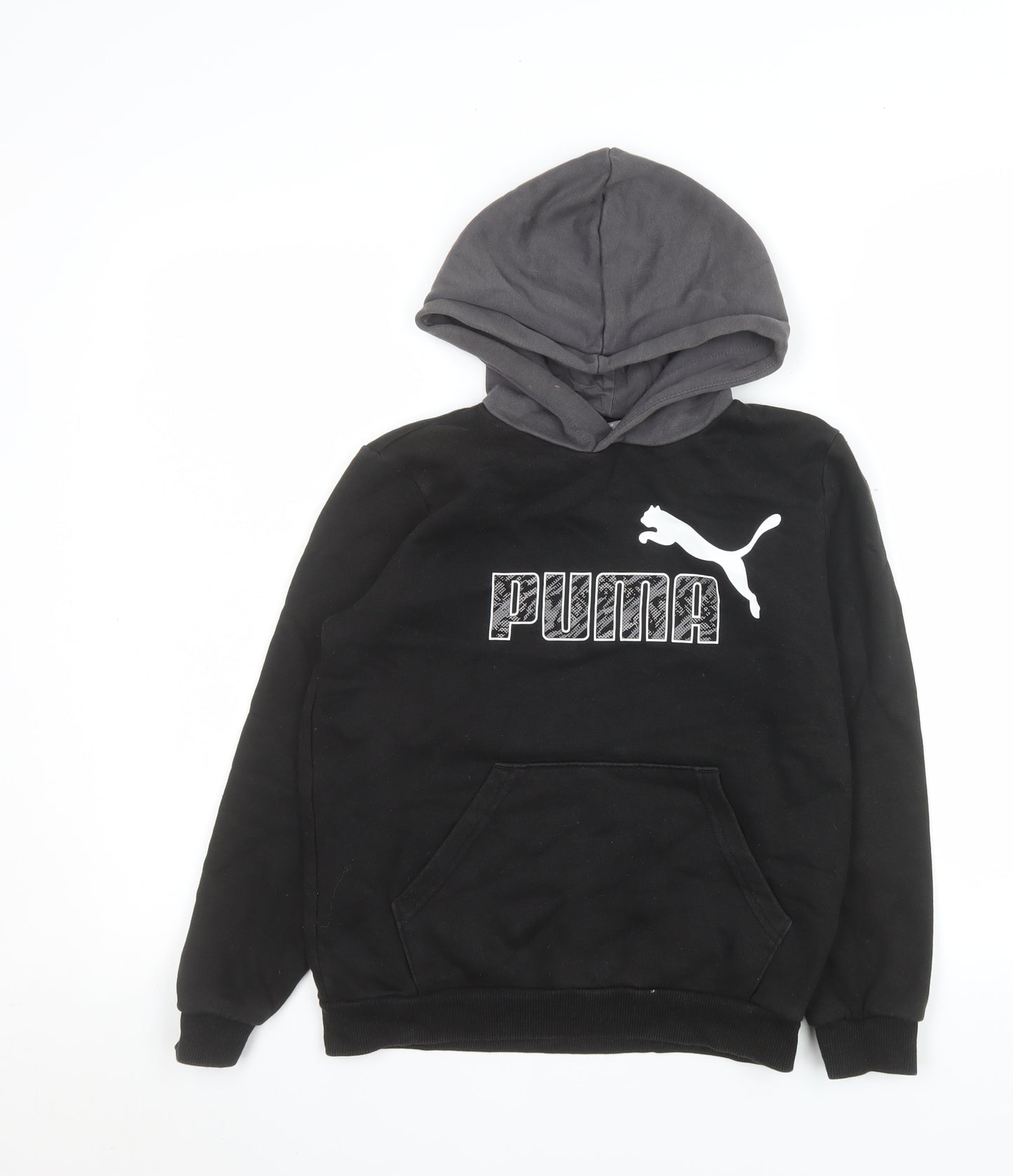 Puma Boys Black Pullover Hoodie 11-12 Years Fleece Logo Sweatshirt