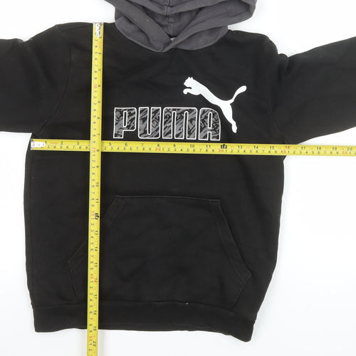 Puma Boys Black Pullover Hoodie 11-12 Years Fleece Logo Sweatshirt
