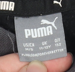 Puma Boys Black Pullover Hoodie 11-12 Years Fleece Logo Sweatshirt