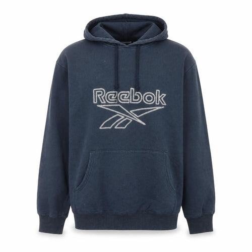 Reebok Men Blue Pullover Hoodie L Fleece Logo Sportswear