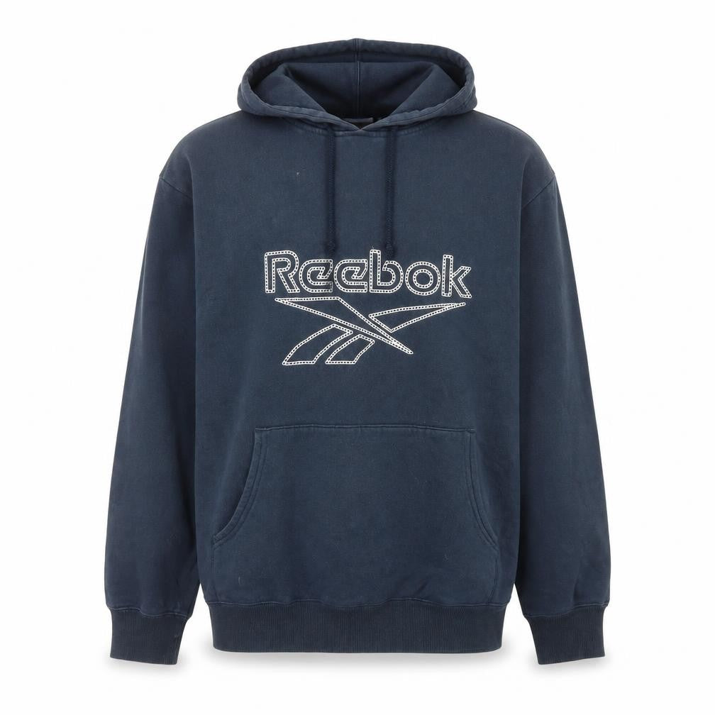 Reebok Men Blue Pullover Hoodie L Fleece Logo Sportswear