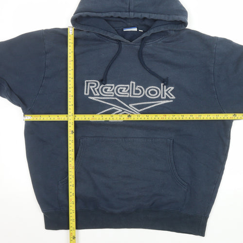 Reebok Men Blue Pullover Hoodie L Fleece Logo Sportswear