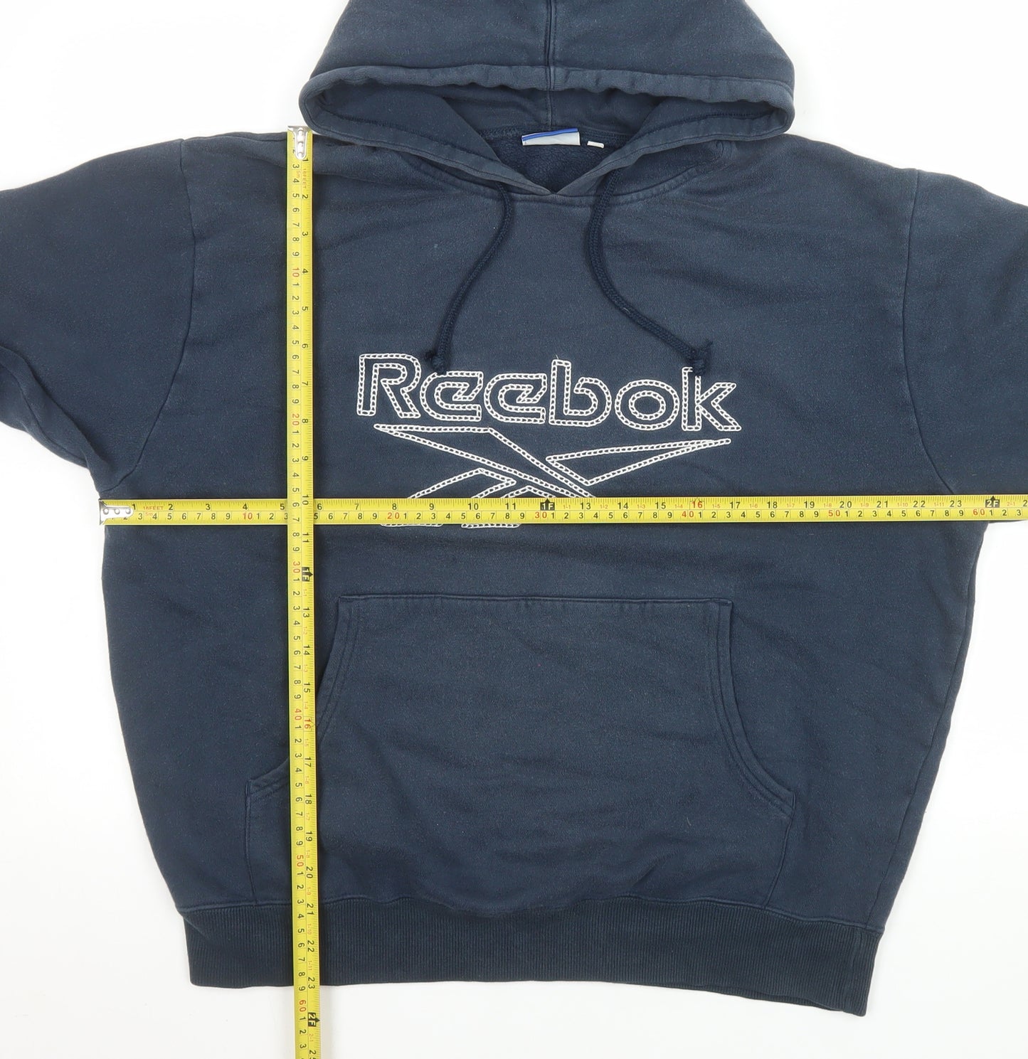 Reebok Men Blue Pullover Hoodie L Fleece Logo Sportswear