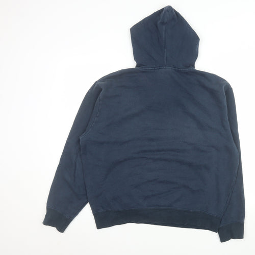 Reebok Men Blue Pullover Hoodie L Fleece Logo Sportswear