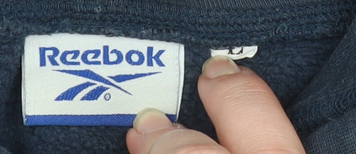 Reebok Men Blue Pullover Hoodie L Fleece Logo Sportswear