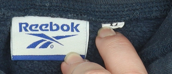 Reebok Men Blue Pullover Hoodie L Fleece Logo Sportswear