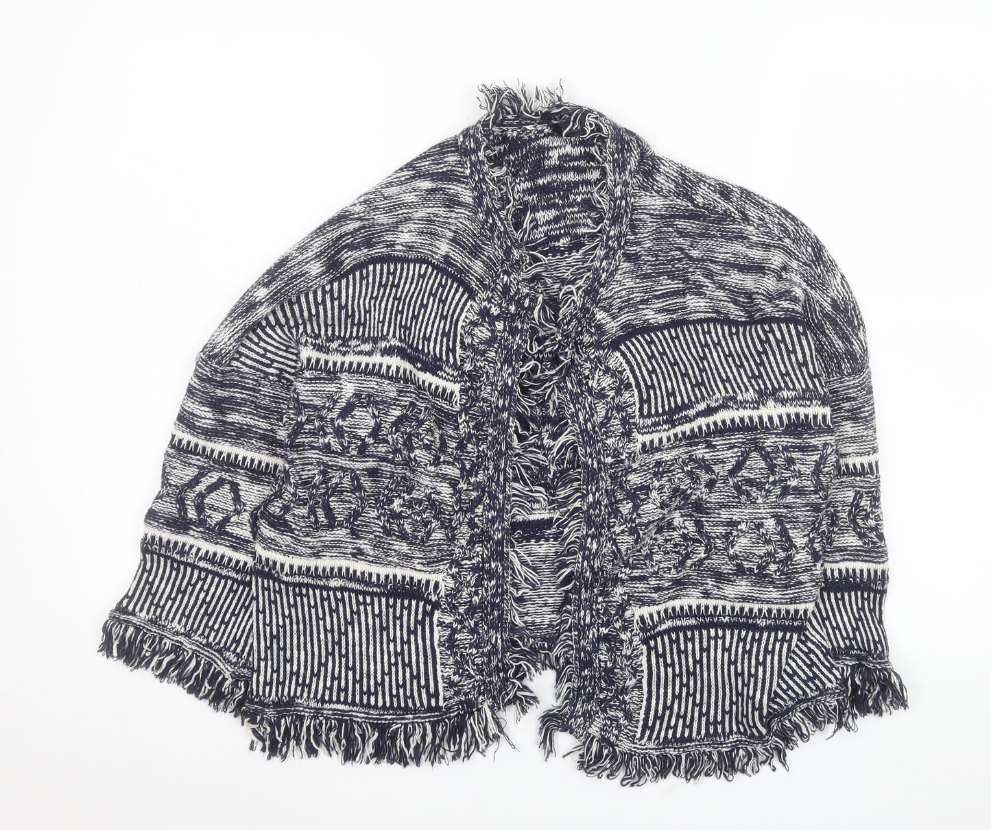 Marks and Spencer Women Blue Knit Fringe Cardigan M