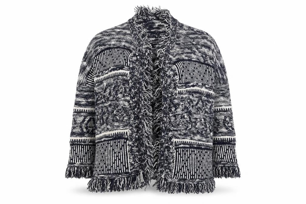 Marks and Spencer Women Blue Knit Fringe Cardigan M
