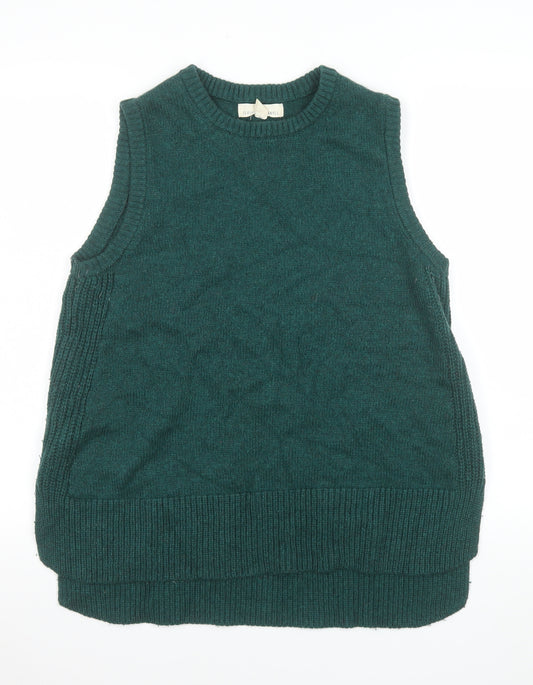 Seasalt Cornwall Green Merino Wool Women's Size 12 Sleeveless Vest Jumper