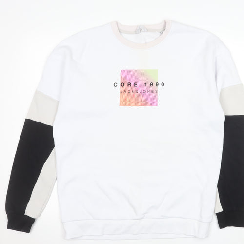 Jack & Jones Men's White Crew Neck Graphic Sweatshirt Size M