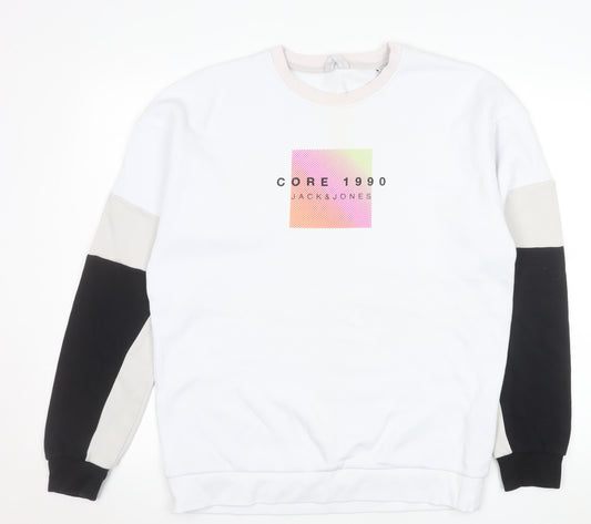 Jack & Jones Men's White Crew Neck Graphic Sweatshirt Size M