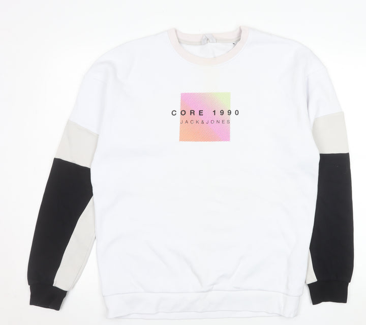 Jack & Jones Men's White Crew Neck Graphic Sweatshirt Size M