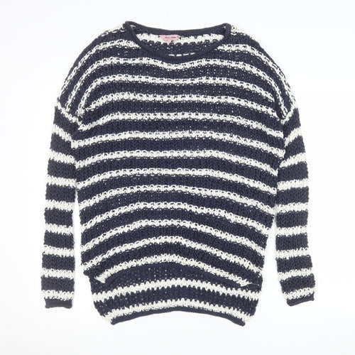 Phase Eight Women's Blue White Striped Open-Knit Jumper Size S