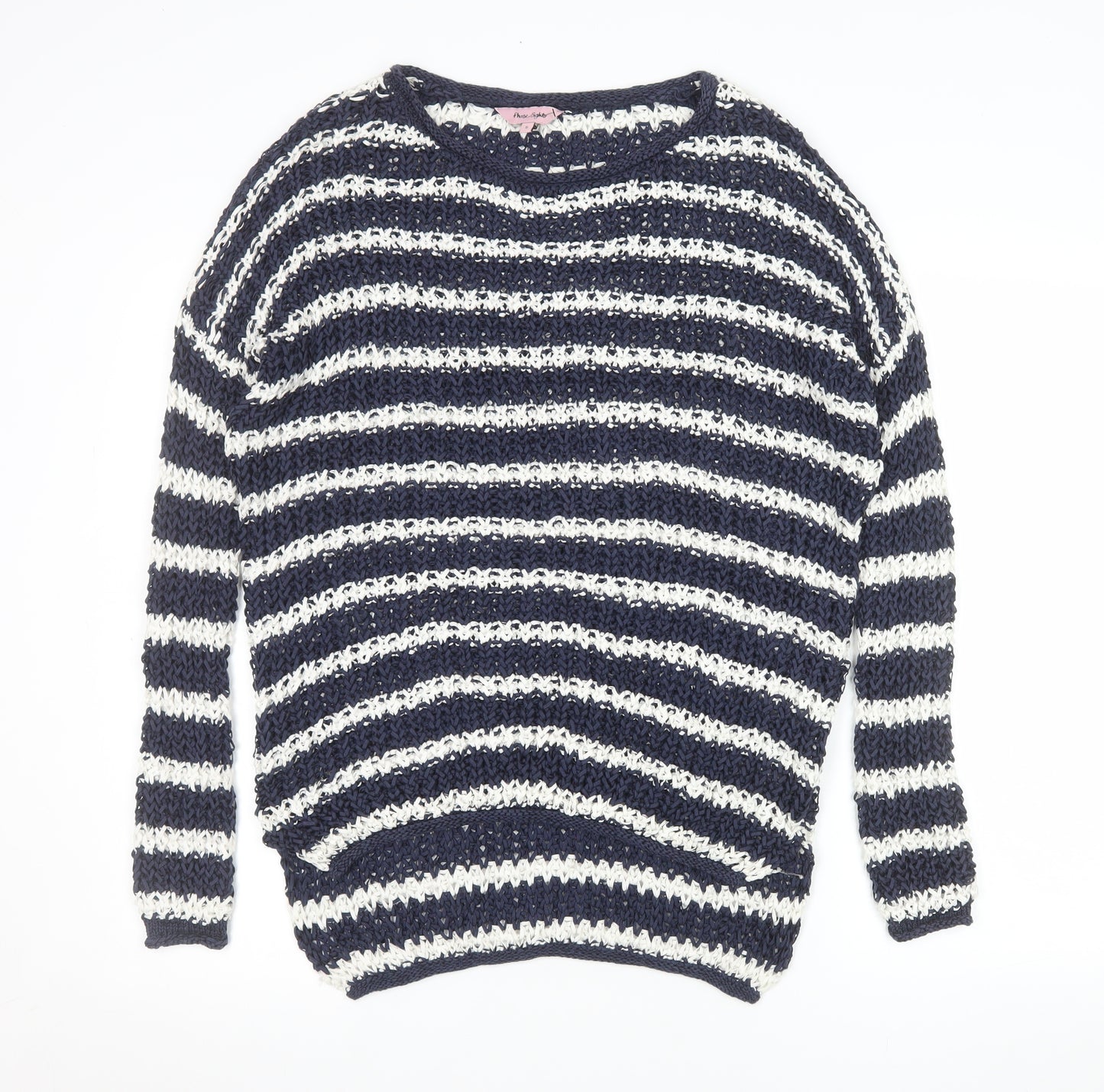 Phase Eight Women's Blue White Striped Open-Knit Jumper Size S