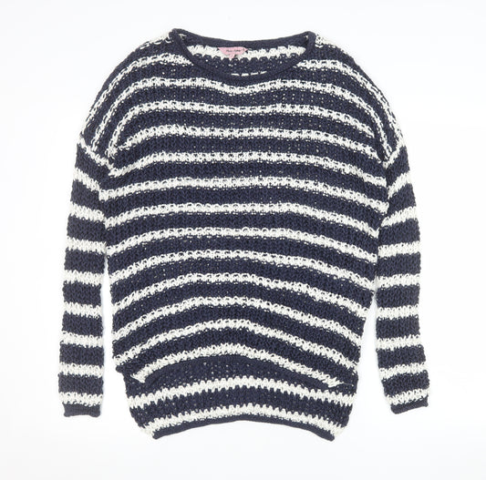 Phase Eight Women's Blue White Striped Open-Knit Jumper Size S