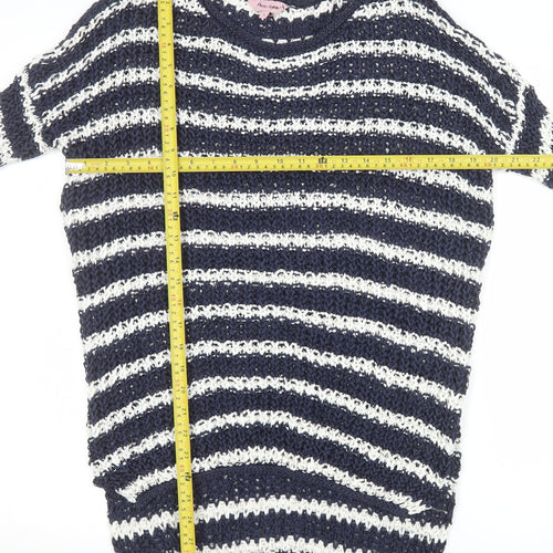 Phase Eight Women's Blue White Striped Open-Knit Jumper Size S