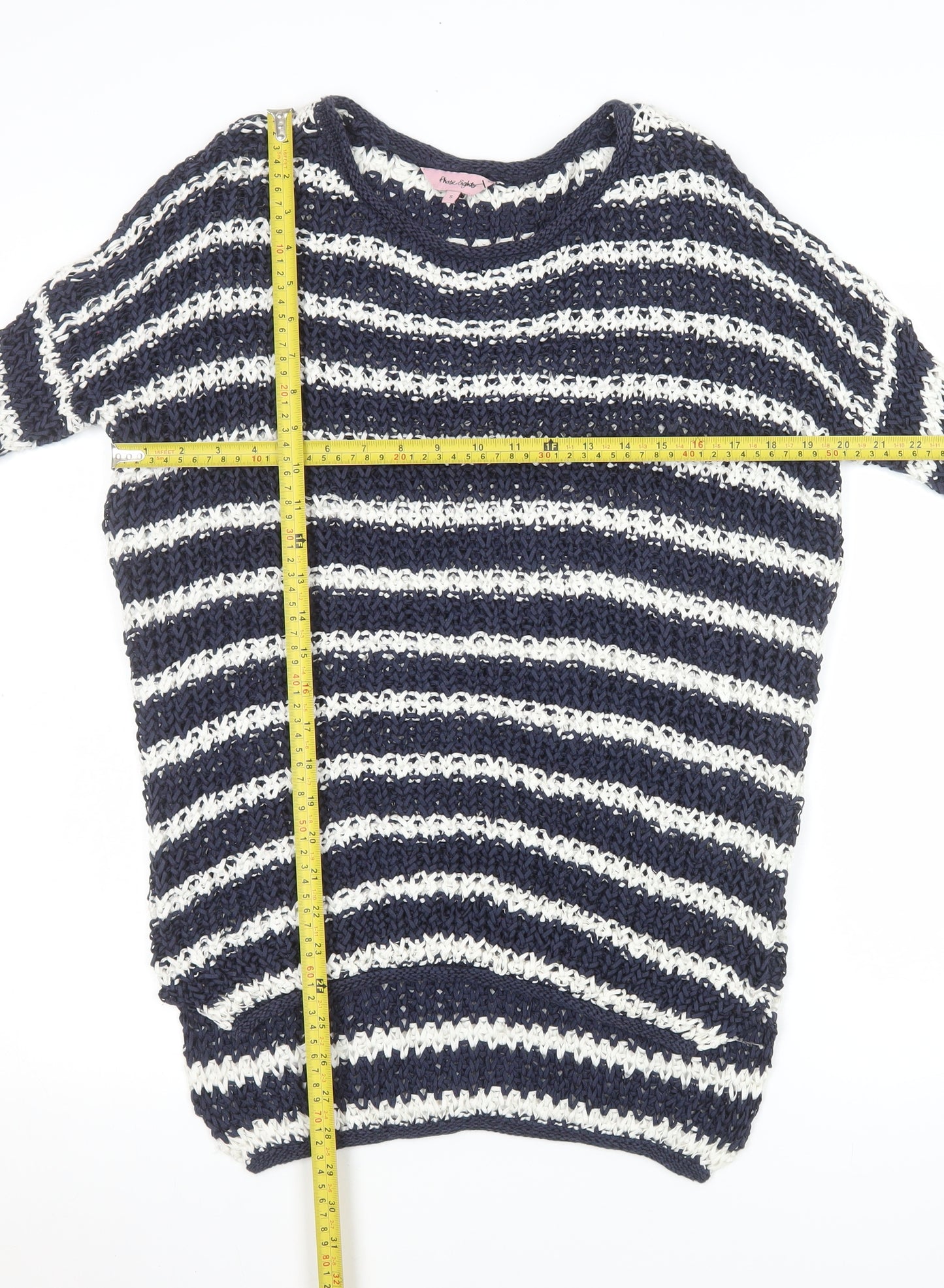 Phase Eight Women's Blue White Striped Open-Knit Jumper Size S