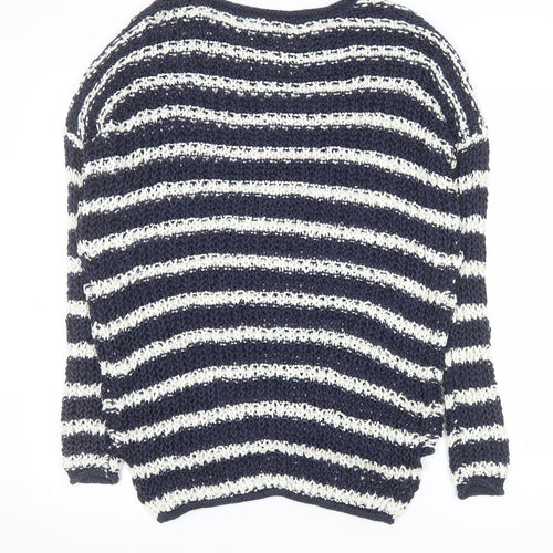 Phase Eight Women's Blue White Striped Open-Knit Jumper Size S