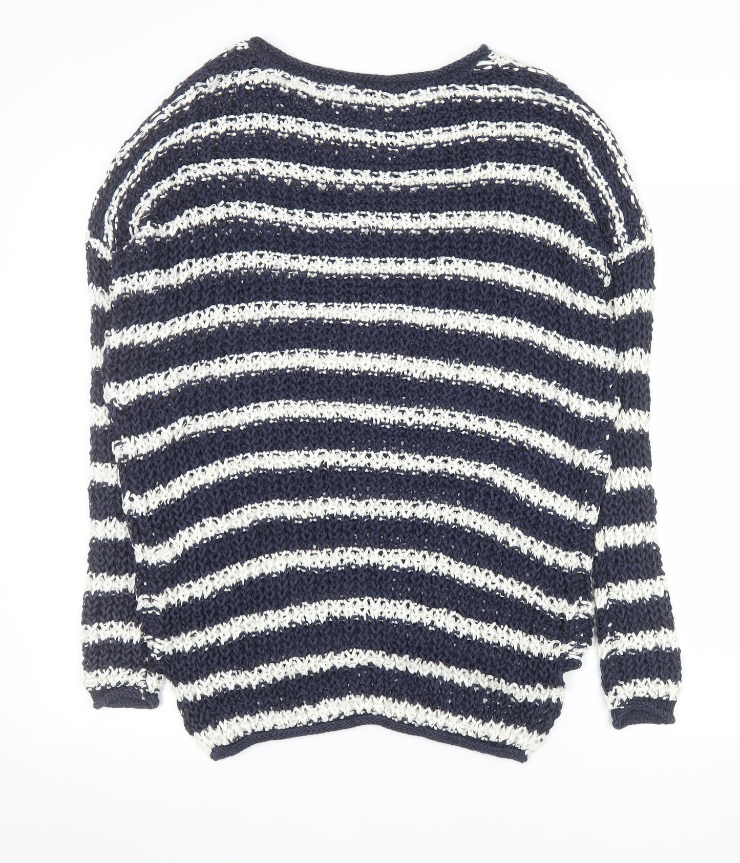 Phase Eight Women's Blue White Striped Open-Knit Jumper Size S