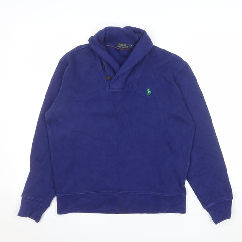 Ralph Lauren Men's Blue Henley Collared Cotton Sweatshirt Size S